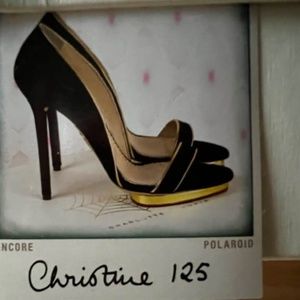 CHARLOTTE OLYMPIA Christine 125 D'Orsay Black Suede & Gold Sandals Size 37
